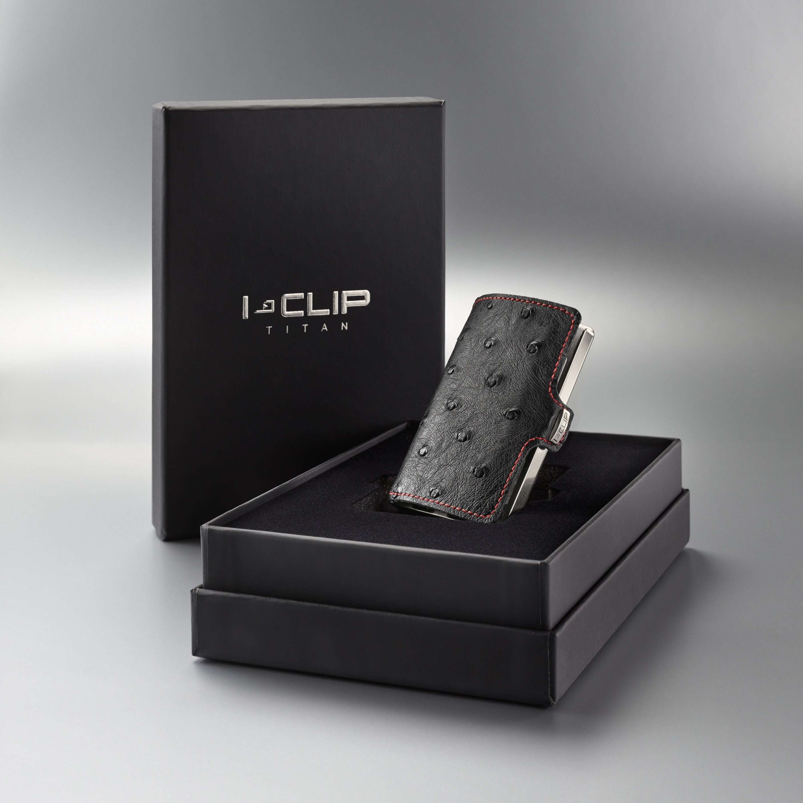 I-CLIP Titanium Polished Ostrich Black/Red